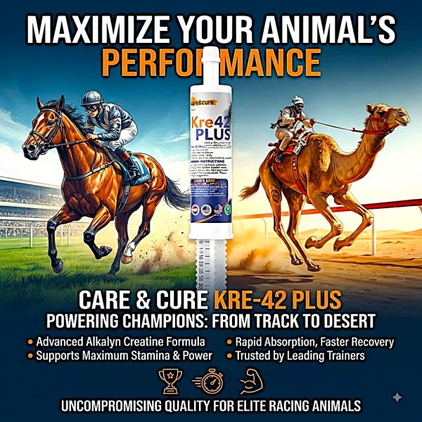 Care & Cure Kre-42 Plus Alkalyn Creatine Paste for Racing Horses & Camels 80ml | Energy, Stamina & Performance Support | Oral Syringe