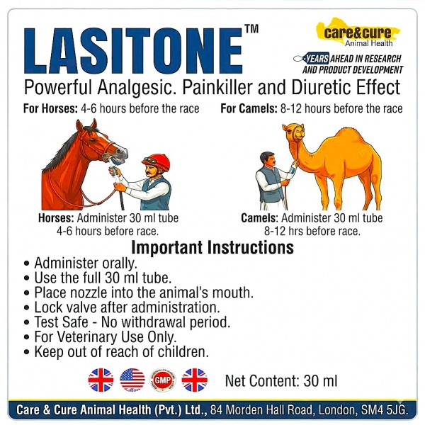 LASITONE™ Oral Paste 30 ml for Horses and Camels, Equine and Camel Racing Animal Supplement, Pre Race Performance Support Paste, Easy Oral Administration Tube, Care & Cure Animal Health