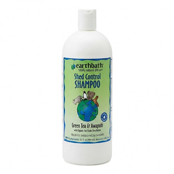 Earthbath Shed Control Shampoo for Dogs and Cats, 994 ml (32 oz), Green Tea & Awapuhi with Organic Fair Trade Shea Butter, Helps Reduce Shedding and Dander, pH Balanced, Soap Free, Cruelty Free Pet Shampoo Made in USA