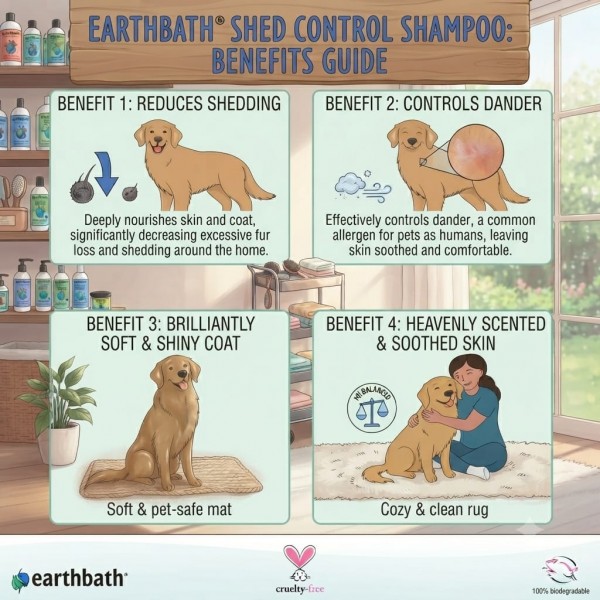 Earthbath Shed Control Shampoo for Dogs and Cats, 994 ml (32 oz), Green Tea & Awapuhi with Organic Fair Trade Shea Butter, Helps Reduce Shedding and Dander, pH Balanced, Soap Free, Cruelty Free Pet Shampoo Made in USA