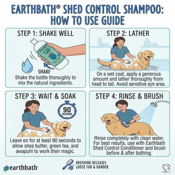 Earthbath Shed Control Shampoo for Dogs and Cats, 994 ml (32 oz), Green Tea & Awapuhi with Organic Fair Trade Shea Butter, Helps Reduce Shedding and Dander, pH Balanced, Soap Free, Cruelty Free Pet Shampoo Made in USA