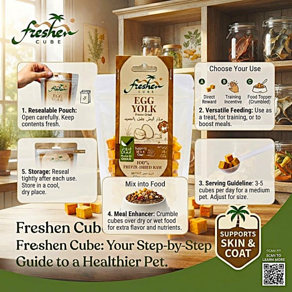 SAFA Freeze Dried Egg Yolk Cubes Cat and Dog Treat 70g 100% Single Ingredient Natural Raw Egg Yolk High Protein Food Topper Training Reward Resealable Pack Made in Oman