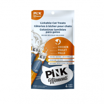 Pink Moments Lickable Cat Treat Chicken 15g x 4 Creamy Puree Squeeze Snack High Protein Grain Free Cat Food Topper with Taurine Wheatgrass Fiber for Kittens and Adult Cats