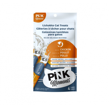 Pink Moments Lickable Cat Treat Chicken 15g x 4 Creamy Puree Squeeze Snack High Protein Grain Free Cat Food Topper with Taurine Wheatgrass Fiber for Kittens and Adult Cats