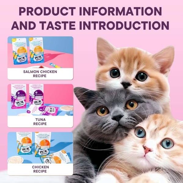 Pink Moments Lickable Cat Treat Tuna 15g x 4 Fresh Meat Creamy Cat Snack with Taurine Wheatgrass Fiber Fish Oil Grain Free Gum Free Natural Treat for Cats
