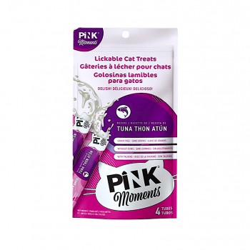Pink Moments Lickable Cat Treat Tuna 15g x 4 Fresh Meat Creamy Cat Snack with Taurine Wheatgrass Fiber Fish Oil Grain Free Gum Free Natural Treat for Cats