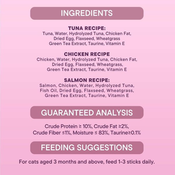 Pink Moments Lickable Cat Treat Salmon & Chicken 15g x 4 Creamy Puree Squeeze Snack Grain Free Cat Food Topper with Taurine Wheatgrass Fiber for Kittens and Adult Cats