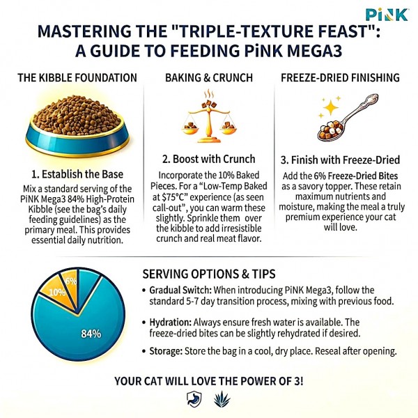 Pink Mega 3 Grain Free 3 Fish Recipe Cat Food 1.5 kg All Life Stages High Protein Salmon Cod Whitefish Kibble with Oven Baked Raw and Freeze Dried Fish Complete Balanced Nutrition Omega Fatty Acids Taurine