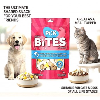 Pink Bites Freeze-Dried Chicken & Egg Yolk Cat & Dog Treats 60g, High Protein Pure Meat Pet Snacks, Natural Training Treats & Meal Topper, No Additives, All Life Stages