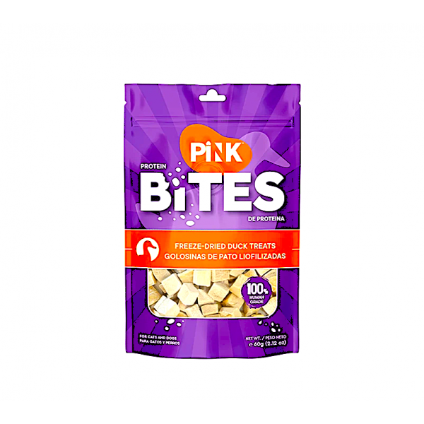 Pink Bites Freeze Dried Duck Treats for Cats and Dogs 60g, 100% Pure Duck Meat, High Protein Pet Treat, Single Ingredient Natural Meat Snack, Training Reward & Meal Topper, All Life Stages