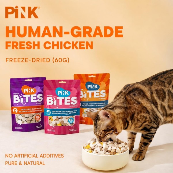 Pink Bites Freeze Dried Duck Treats for Cats and Dogs 60g, 100% Pure Duck Meat, High Protein Pet Treat, Single Ingredient Natural Meat Snack, Training Reward & Meal Topper, All Life Stages