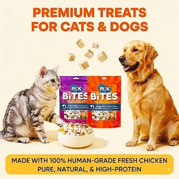 Pink Bites Freeze Dried Duck Treats for Cats and Dogs 60g, 100% Pure Duck Meat, High Protein Pet Treat, Single Ingredient Natural Meat Snack, Training Reward & Meal Topper, All Life Stages
