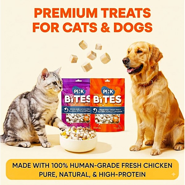 Pink Bites Freeze Dried Duck Treats for Cats and Dogs 60g, 100% Pure Duck Meat, High Protein Pet Treat, Single Ingredient Natural Meat Snack, Training Reward & Meal Topper, All Life Stages