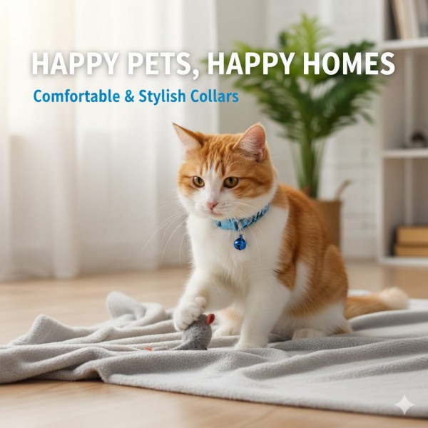 Pets Club Adjustable Cat Collar with Bell – Blue Camouflage, Safe Breakaway Design for Cats, Durable & Comfortable Pet Neck Accessory