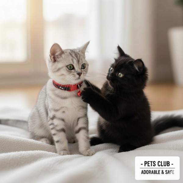 Pets Club Adjustable Cat Collar with Bell – Red & Black Design, Breakaway Safety Buckle, Comfortable Fit for Cats, Stylish & Durable