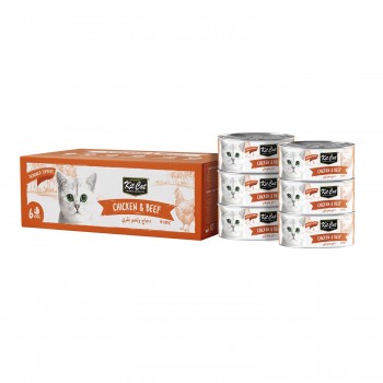 Kit Cat Deboned Chicken & Beef Toppers Wet Cat Food 6x50g, Grain-Free Natural Cat Food, Hairball Control, Taurine, Omega-3