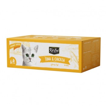 Kit Cat Deboned Tuna & Chicken Toppers Wet Cat Food, 6 x 50g – Grain-Free, Natural Cat Food Topper with Omega-3 & Taurine, Hairball Control, No Artificial Preservatives, No Pork or Lard