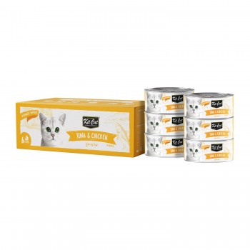 Kit Cat Deboned Tuna & Chicken Toppers Wet Cat Food, 6 x 50g – Grain-Free, Natural Cat Food Topper with Omega-3 & Taurine, Hairball Control, No Artificial Preservatives, No Pork or Lard