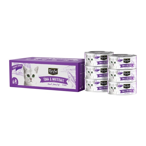 Kit Cat Deboned Tuna & Whitebait Toppers Wet Cat Food, 6 x 50g – Grain-Free Natural Cat Food Topper with Omega-3 & Taurine, Hairball Control, No Artificial Preservatives, No Pork or Lard