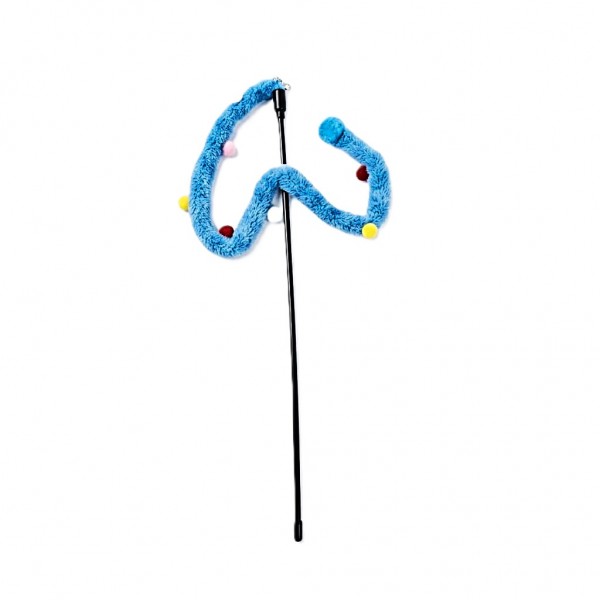 Cozy Paws Blue Cat Teaser Wand – 50cm Interactive Plush Toy for Cats | Soft Durable Hunting Stick for Indoor Exercise, Chase & Play