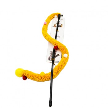 Cozy Paws Yellow Cat Teaser Wand – 50cm Interactive Plush Toy for Cats | Soft Durable Hunting Stick for Indoor Exercise, Chase & Play
