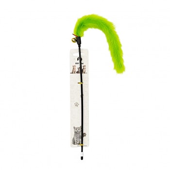 Cozy Paws Interactive Green Cat Teaser Wand Toy with Bell – Plush Tail & Catnip-Infused Feather for Active Indoor Cat Exercise and Playtime