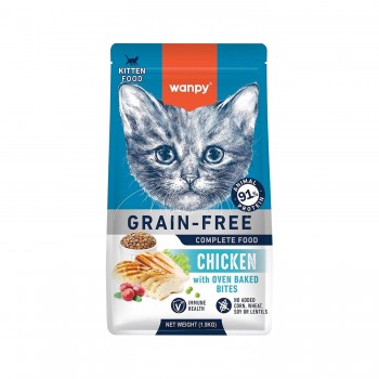 Wanpy Grain Free Kitten Food – Chicken Recipe 1.5kg, High Protein Complete Dry Cat Food with Oven-Baked Bites, Probiotics for Digestive Health, Supports Immune System, Muscle & Bone Development