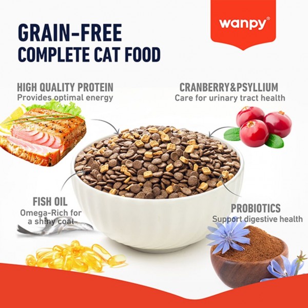 Wanpy Grain Free Adult Cat Food – Tuna Recipe, 1.5kg | High Protein, Grain-Free, Complete & Balanced Nutrition with Oven-Baked Bites for Healthy Digestion, Skin & Coat, Hairball Control