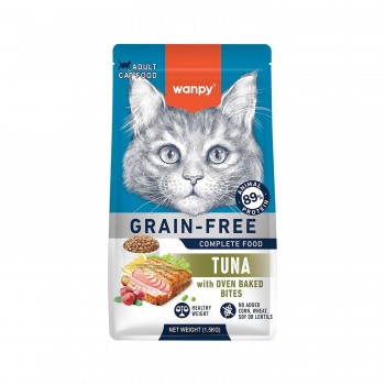Wanpy Grain Free Adult Cat Food – Tuna Recipe, 1.5kg | High Protein, Grain-Free, Complete & Balanced Nutrition with Oven-Baked Bites for Healthy Digestion, Skin & Coat, Hairball Control
