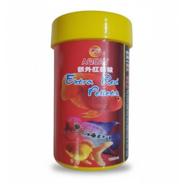 AQUAV Extra Red Pellets 1000ml – Color Enhancing Fish Food for Flower Horn, Red Parrot & Goldfish with Astaxanthin, Spirulina, Vitamins & Minerals, Does Not Cloud Water