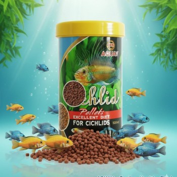 AQUAV Cichlid Pellets Fish Food 500ml – Color Enhancing Floating Pellets for Cichlids & Large Tropical Fish