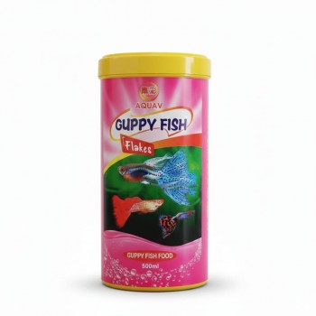 AQUAV Guppy Flakes Fish Food 500ml – High Protein 40% Nutritionally Balanced Guppy Fish Flakes, Vitamin-Enriched Formula, Color-Enhancing Spirulina & Krill, Does Not Cloud Water