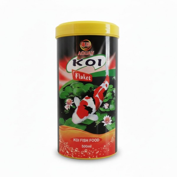 AQUAV Koi Flakes Fish Food 500ml – Vitamin-Enriched Floating Flakes for Koi & Goldfish | Clear Water Formula