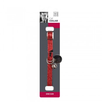 M-PETS Glitter Cat Collar Red 30cm with Bell, Stylish Adjustable Cat Collar for Cats & Small Pets, Durable Lightweight One Size Collar