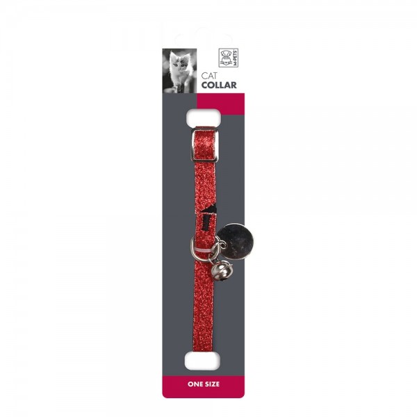 M-PETS Glitter Cat Collar Red 30cm with Bell, Stylish Adjustable Cat Collar for Cats & Small Pets, Durable Lightweight One Size Collar