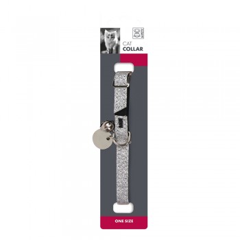 M-PETS Glitter Cat Collar Silver 30cm with Bell, Stylish Adjustable Cat Collar, Durable Comfortable Pet Collar for Cats & Small Pets, One Size