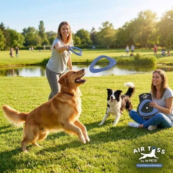 M-PETS Air Toss Mobius Blue Dog Toy – Lightweight Floating Interactive Fetch Toy for Dogs – Durable Chew Resistant Erratic Flight Training Toy for Indoor, Outdoor & Pool Play – 22 x 19 x 3 cm