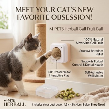 M-PETS Herball Gall Fruit Ball Interactive Cat Toy Beige 4.5 x 4.5 x 4 cm Silvervine Wall Mounted Catnip Ball for Dental Care Furball Control and Boredom Relief