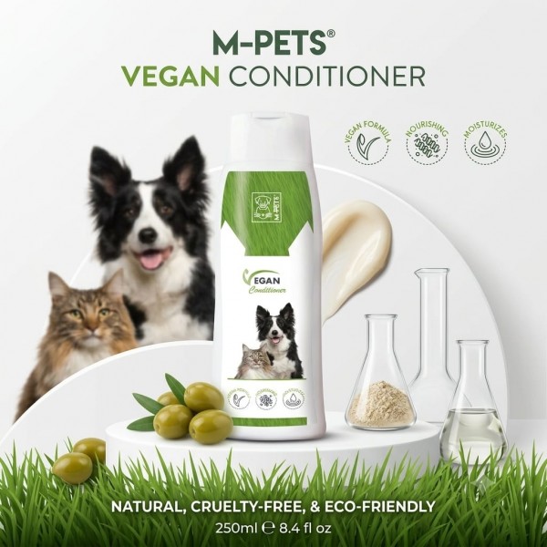 M-PETS Vegan Pet Conditioner 250ml – Natural Cruelty-Free Dog & Cat Conditioner | Deep Moisturizing with Hydrolyzed Oat Protein & Olive Oil | Soft, Shiny & Tangle-Free Fur Care