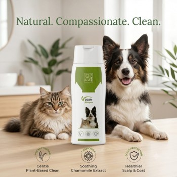 M-PETS Vegan Shampoo for Dogs & Cats 250ml – Chamomile & Rosemary Natural Pet Shampoo for Skin Soothing, Dandruff Control & Healthy Coat Care, Gentle Vegan Formula
