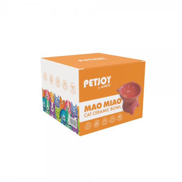 M-PETS Petjoy MaoMiao Raised Ceramic Cat Bowl 200ml – Ergonomic Slanted Elevated Feeding Dish for Cats, Durable Easy-Clean Pet Food & Water Bowl (13x13x10.5cm, Brown)