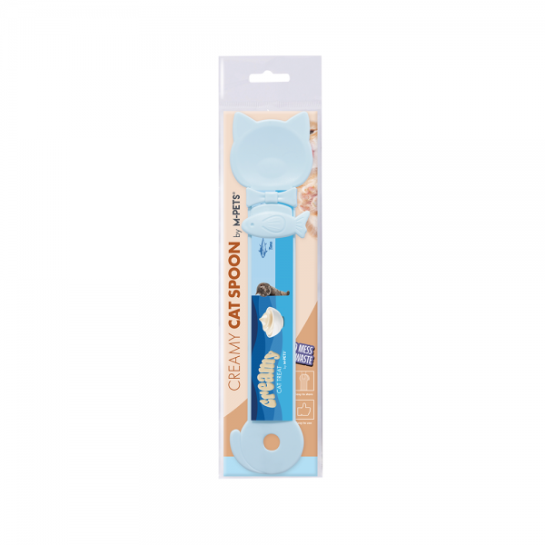 M-PETS Creamy Cat Spoon Baby Blue – Mess-Free Treat Dispenser for Cats, Ergonomic 27 cm Feeding Spoon for Creamy Cat Treats, Easy to Use & Store (27 x 6.5 x 0.5 cm)
