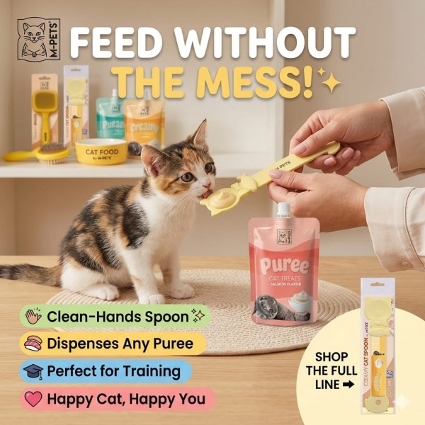 M-PETS Creamy Cat Spoon Strawberry Red – Mess-Free Cat Treat Dispenser Spoon, Ergonomic 27 cm Feeding Tool for Creamy Cat Treats, Easy to Use & Store (27 x 6.5 x 0.5 cm)