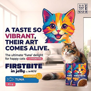 M-PETS FIRSTBITE Tuna in Jelly Wet Cat Food Pouch 85g – Complete & Balanced Nutrition for Kittens & Adult Cats | Premium Belgian Recipe | High-Protein Tuna & Chicken Meal