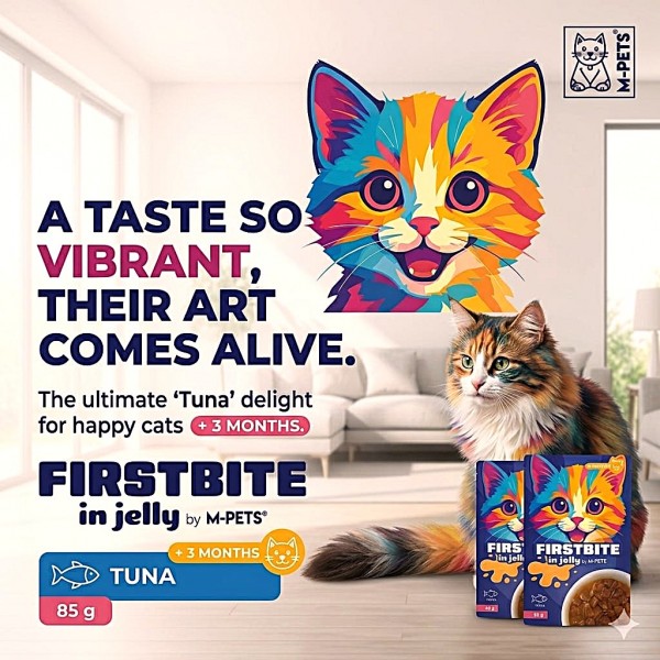 M-PETS FIRSTBITE Tuna in Jelly Wet Cat Food Pouch 85g – Complete & Balanced Nutrition for Kittens & Adult Cats | Premium Belgian Recipe | High-Protein Tuna & Chicken Meal