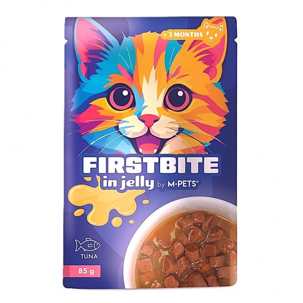 M-PETS FIRSTBITE Tuna in Jelly Wet Cat Food Pouch 85g – Complete & Balanced Nutrition for Kittens & Adult Cats | Premium Belgian Recipe | High-Protein Tuna & Chicken Meal