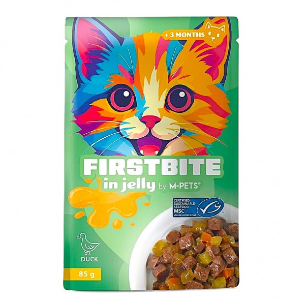 M-PETS FIRSTBITE Duck & Chicken in Jelly Wet Cat Food 85g Single Pouch – Premium Complete Meal for Kittens (3+ Months) & Adult Cats – High Protein Nutrition with Taurine for Health & Vitality