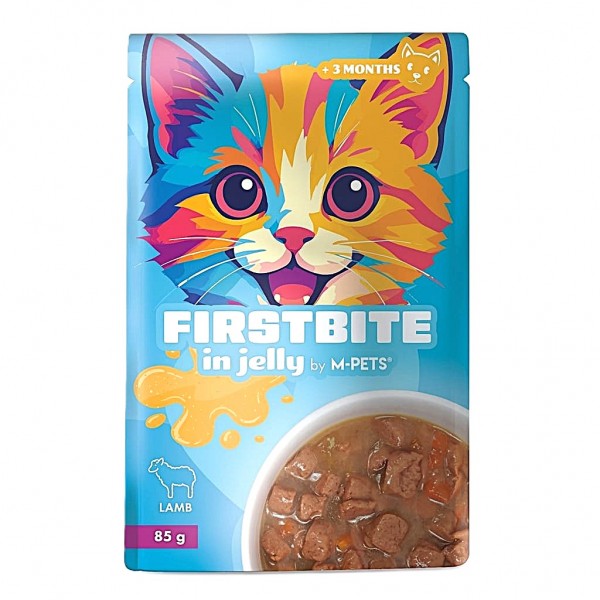 M-PETS Firstbite Lamb in Jelly Wet Cat Food Pouch 85g – Premium Nutritious Meal for Kittens & Adult Cats | High-Quality Lamb | Soft Jelly Texture | Made in Belgium