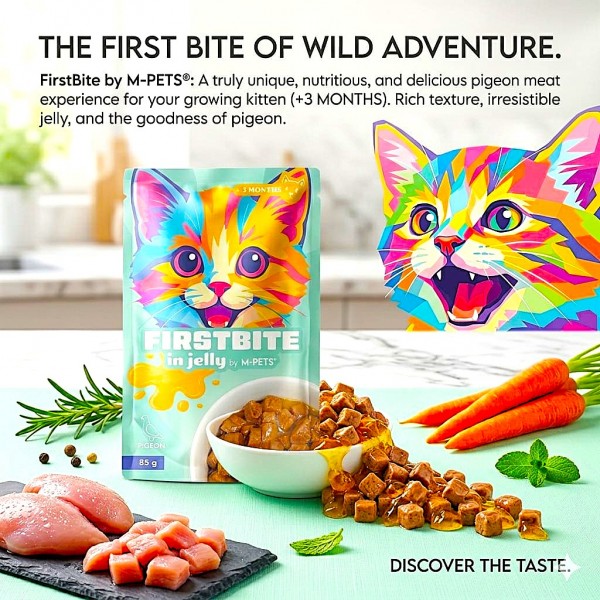 M-PETS Firstbite Pigeon in Jelly Wet Cat Food Pouch 85g – Premium Belgian Recipe with Pigeon & Chicken for Kittens & Adult Cats