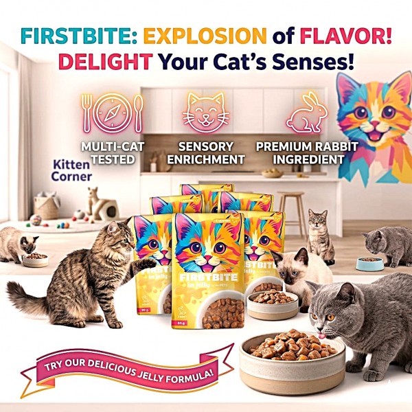 M-PETS Firstbite Rabbit in Jelly Wet Cat Food Pouch 85g – Premium Complete & Balanced Nutrition for Kittens & Adult Cats | Rabbit & Chicken Recipe in Soft Jelly | High Protein, Taurine Enriched, Easy Digestion, Single Serve Meal